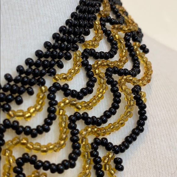 Black & Gold Seed Bead Necklace - Picture 3 of 11